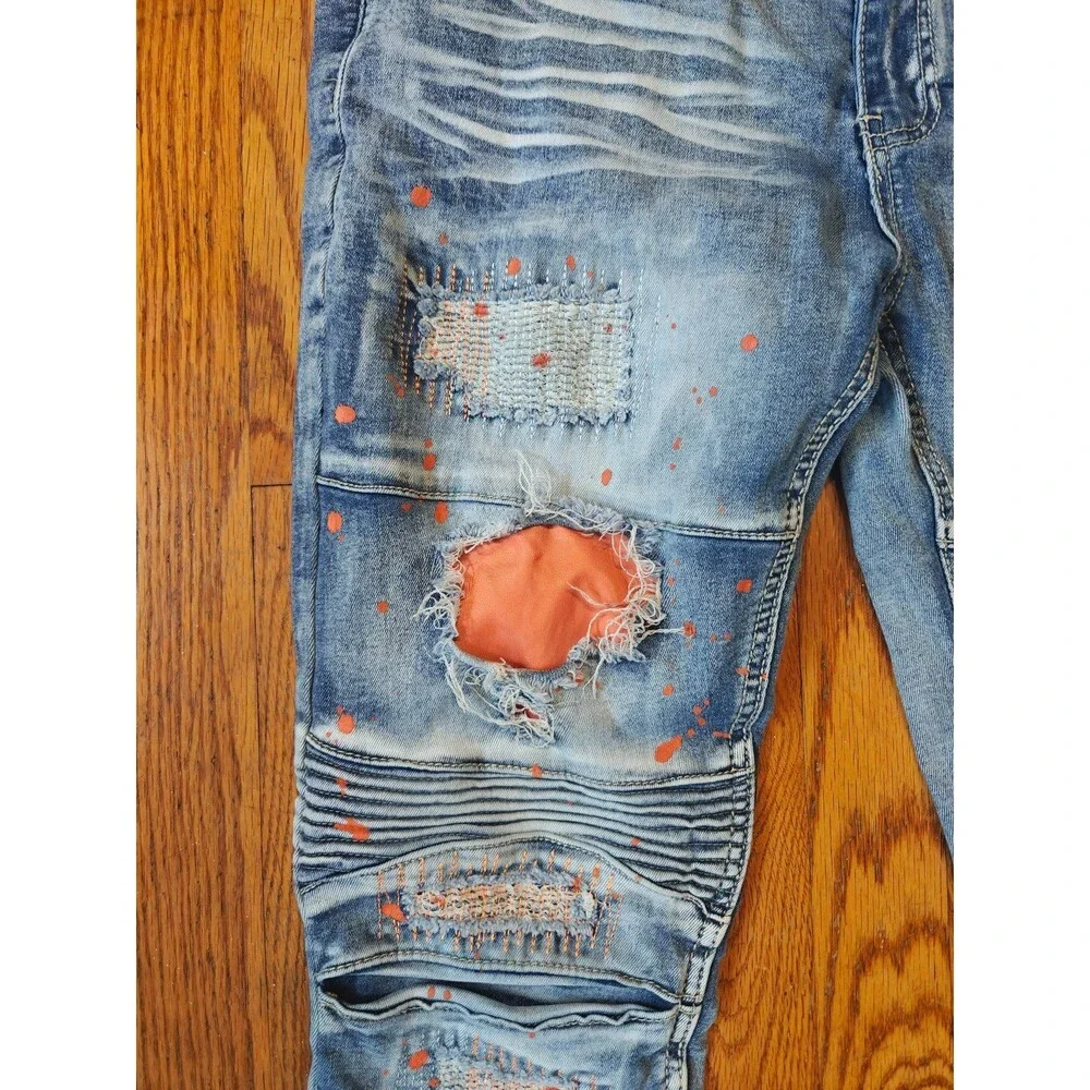 Switch Distressed Remarkable Jeans 32x32 Orange Paint Splatter Slim Taper Fit